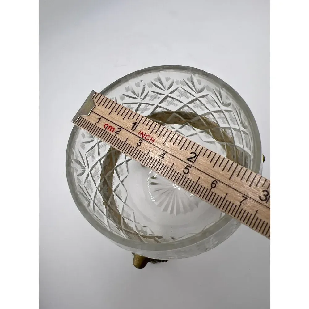 Cut Crystal Ball‎ Candle Holder Brass Small Votive Vintage Maximalist Decor